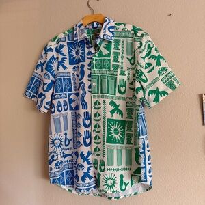 Johnny Was Calliope Acantha Men’s Cover Up Shirt Blue Green Size Small NWT